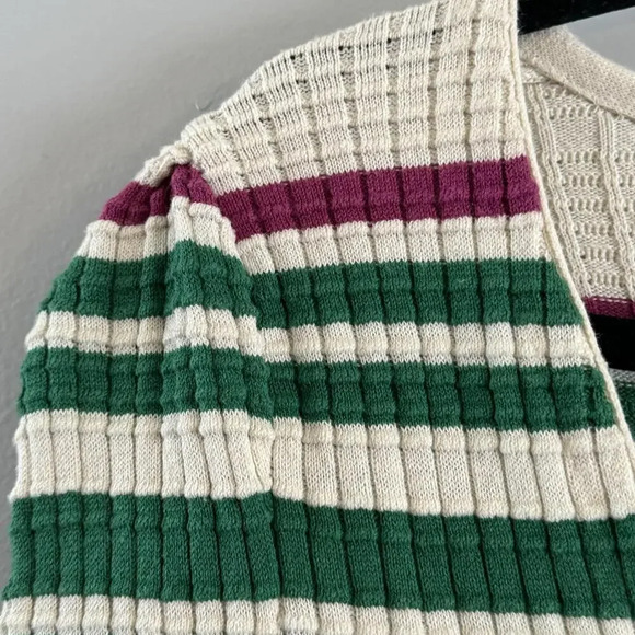 Free People Gidget Knit cotton purple green striped long sleeve dress size XS - Picture 7 of 8